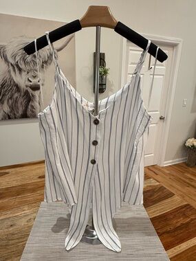 Allie Rose Striped White Tank with Navy Pinstripes: Size Large